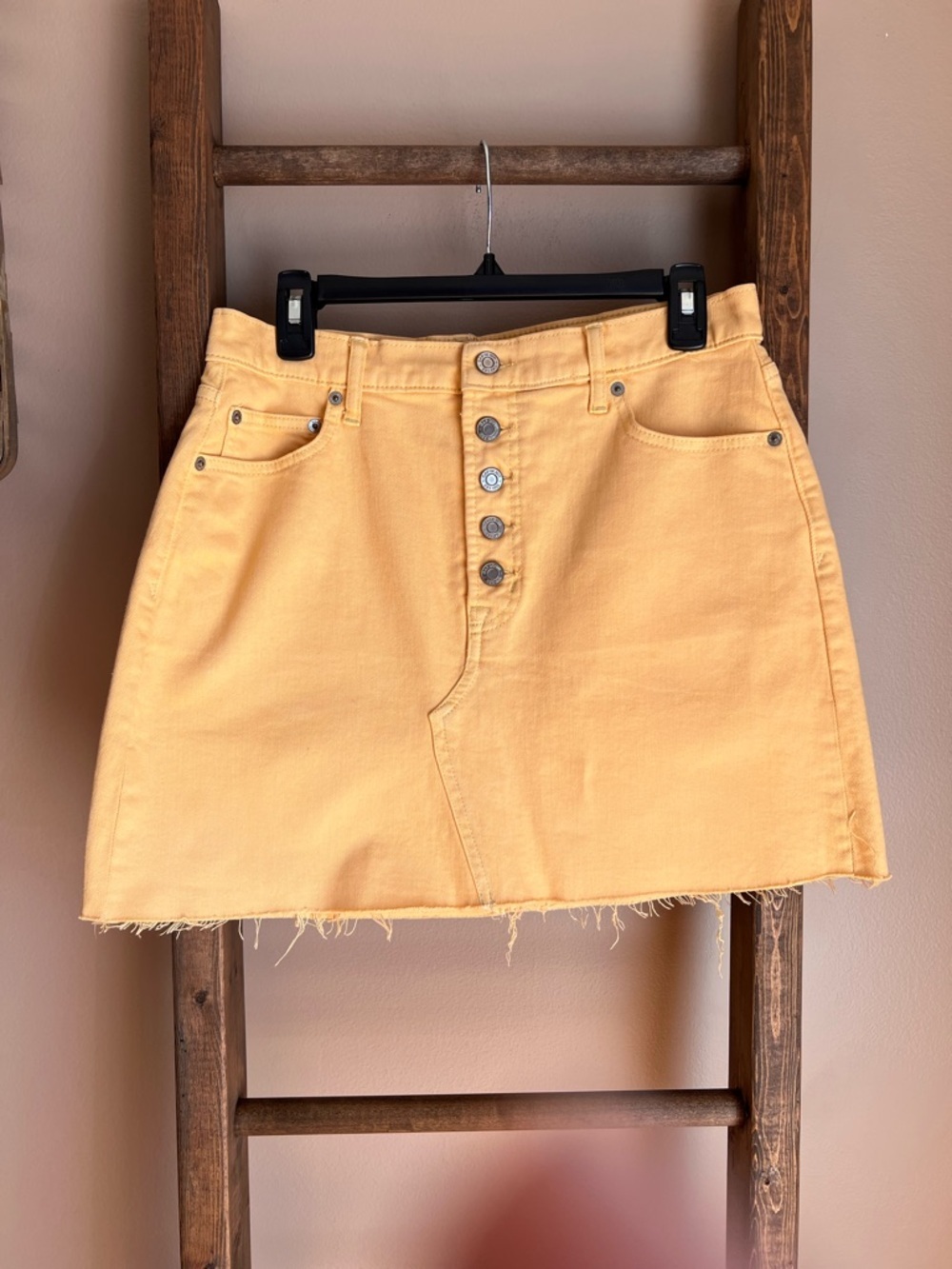 GAP Button-Front Butter Yellow Denim Mini Skirt